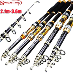 Vara de pesca Sougayilang 2.1M-3.6M Telescopic Carbon Fiber Mateial ltralight Action Fishing Tool Max Drag 6-8KG