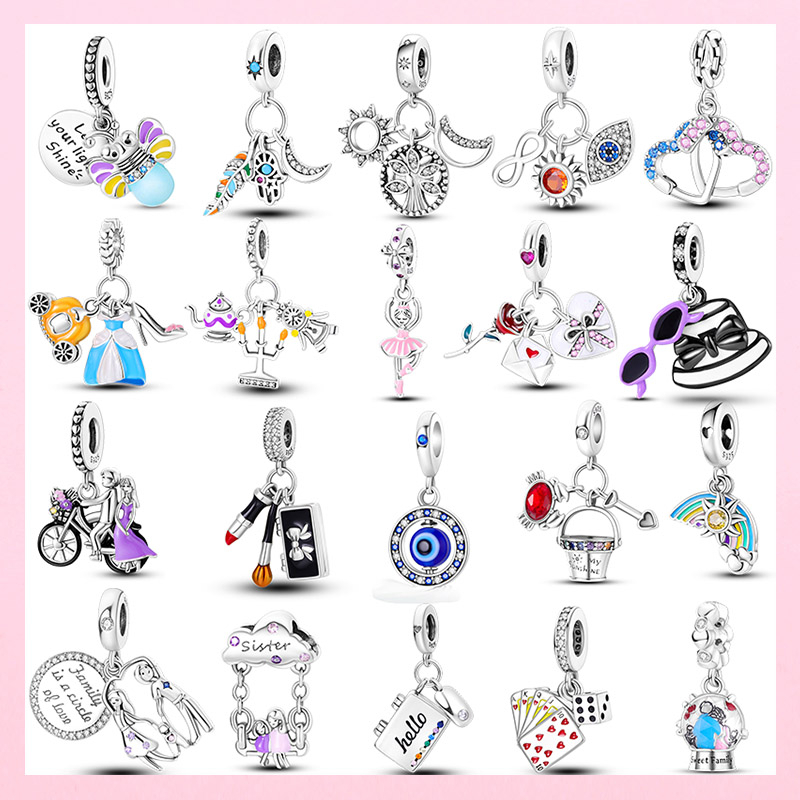 2023 Novo 925 Sterling Silver Pink Ballet Girl Pendant Charms Beads Fit Pulseira Original Colar De Jóias De Bricolage