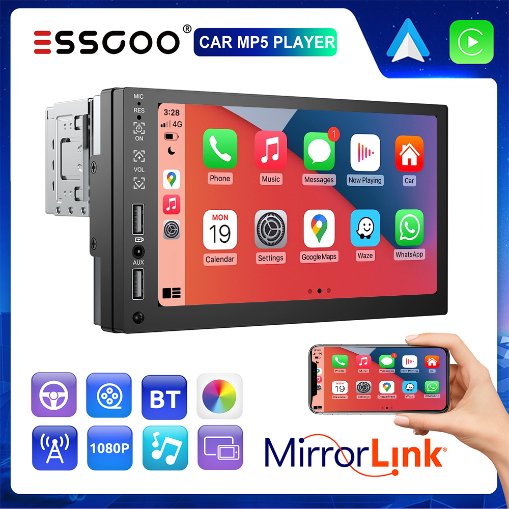 ESSGOO 7 Polegadas 1 Din Rádio Central Multimídia MP5 Player Bluetooth FM Reprodutor De Carro USB/Espelho link Autorádio