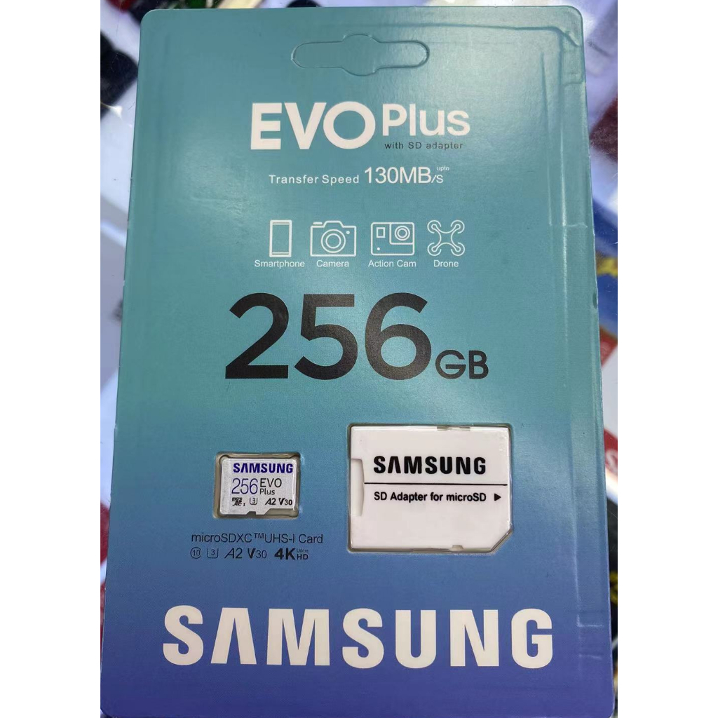 Cartão SAMSUNG EVO Plus Micro SD 128GB 256GB 512GB A2 V30 U3 Transferência 130MB/s Memória C10 U1 TF 64GB V10 A1