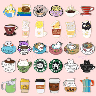 Criativo Animal Cat Coffee Pins Esmalte De Café Chávena Alloy Brooch Badges Lapel Brooches Jóias Presente Para Fãs Amigos
