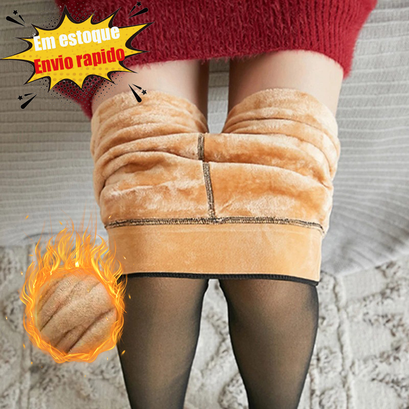 Meia-Calça P-4GG Térmica Forrada Peluciada Translúcida Inverno Quente Plus size Legging