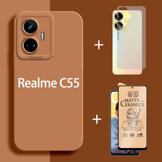 Caixa 3 Em 1 Para Realme C55 E Protetor De Tela Cerâmica Soft film + De Telefone Fosca Colorida + Filme Traseiro
