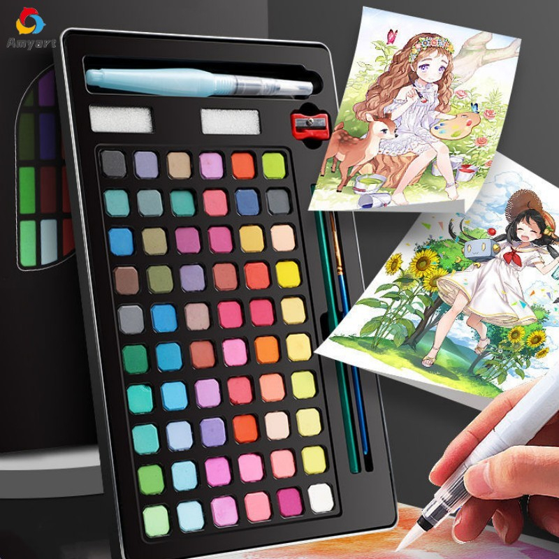 48/60/72 Cores Kit Aquarela Com Pincel De Pintura Pigmentos Desenho Portáteis Presente De ...