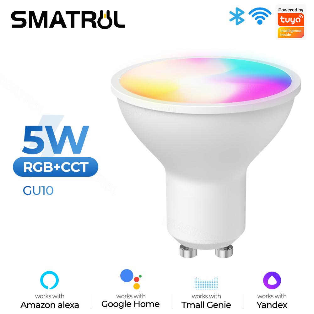 SMATRUL Tuya GU10 Lâmpadas LED Inteligentes WiFi RGBCW 5W Reguláveis Controle Remoto De Vida Útil Inteligente Trabalho Com Alexa Google Home