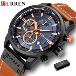 CURREN Marca De Luxo Homens Relógios Esportivos Militares Pulseira De Couro De Quartzo À Prova D'água 8291 G