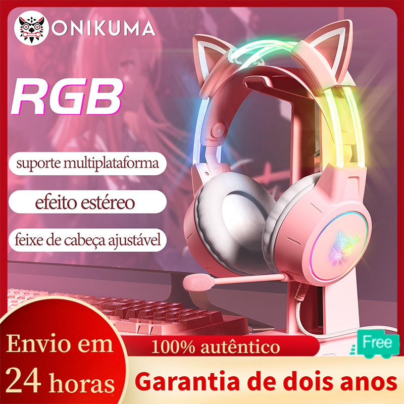 Fone De Ouvido Para Jogos ONIKUMA X15 RGB Pink Lighting 7.1 PC PS4 Novo XB0X ONE Handle Telefone