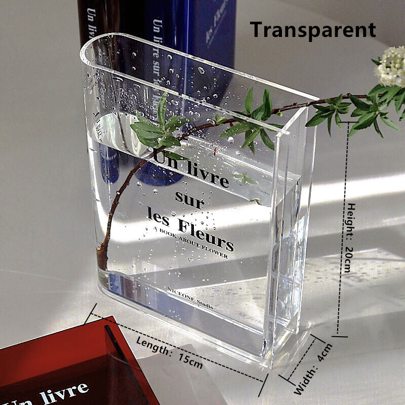 Vaso De Livro Acrílico INS Flower Transparente Flores Decoração Casa Europa Nórdica Moderna Hidropônica Desktop Ornament Gift