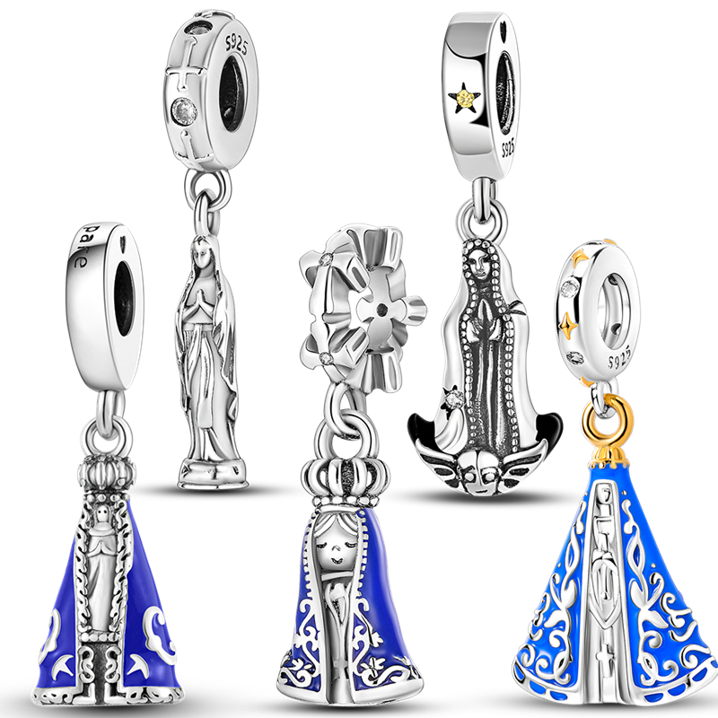 925 Prata Charme Brasil Nossa Senhora De Aparecida Dangle Charm Fit Moda Bracelete De Colar Jóias em Oferta na Shopee