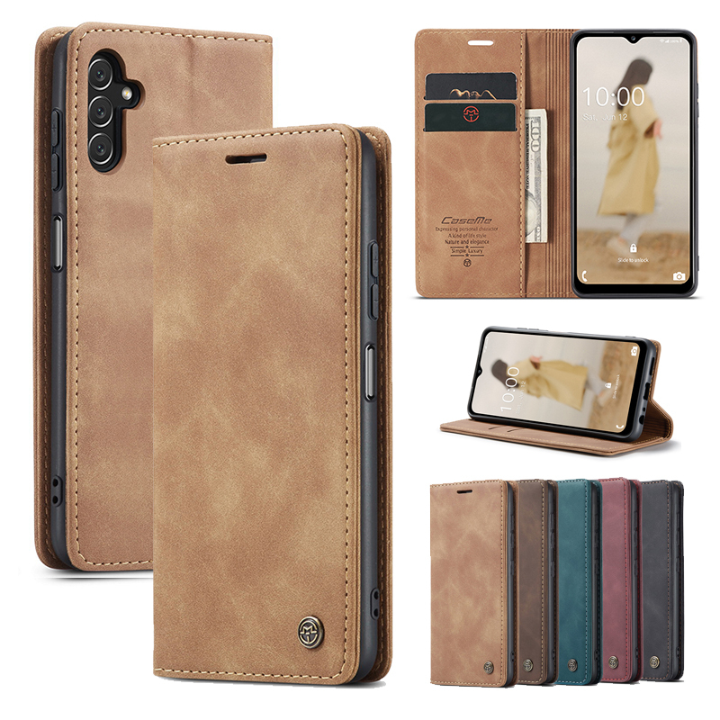 Capa De Couro Para Samsung A73 A54 A53 A34 A23 A14 A13 A04S M53 M51 Capame Flip Magnético Pele Macia Sentindo Carteira