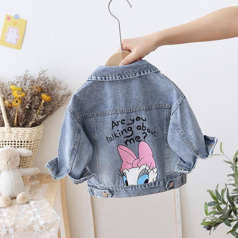 Primavera Outono Baby Girl Cartoon Daisy Minnie Denim Casacos De Ganga Roupas Toddler Kid Manga Comprida Bolso Outerwear