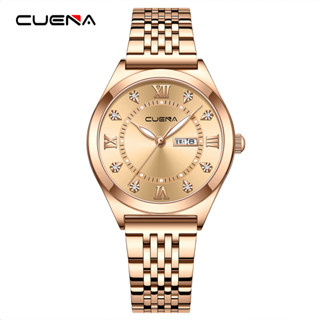Relógio Original CUENA Marca Rose Gold Luxo Rosa Aço Inoxidável Casual Empresarial Quartzo Analógico À Prova D