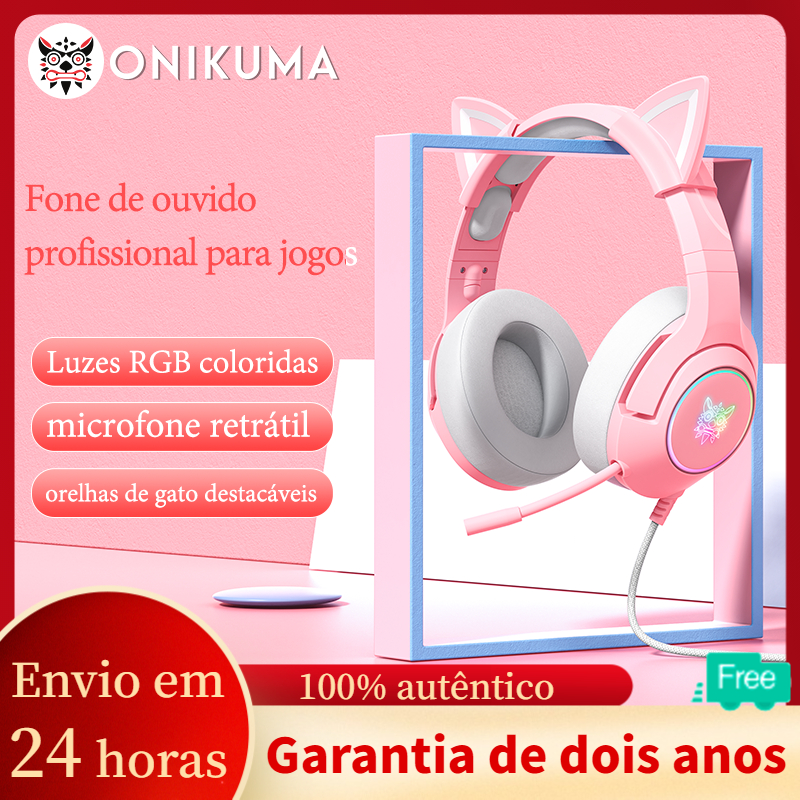 ONIKUMA K9 Fones De Ouvido De Gato Rosa Com Luz LED RGB Microfone Flexível Para Jogos 7.1 Computador Surround Jogadores De PC