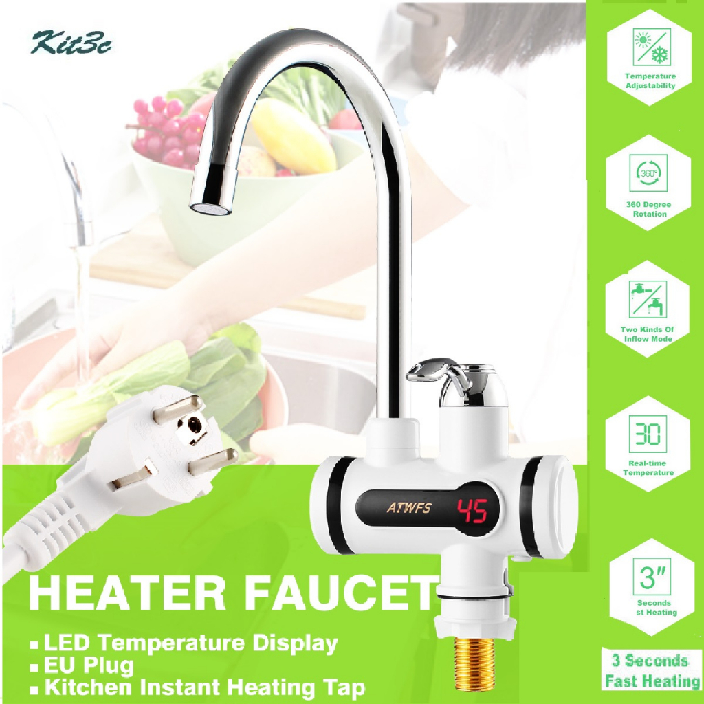 Torneira Elétrica De Aquecimento Rápido De Cozinha 220V Tela Slant Screen Digital De 30 A 40 Graus King Bend De Água Quente Com Kit Resistente Aos Raios Uv3c