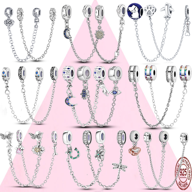 Nova Venda A Quente 925 Sterling Silver Safe Chain CZ Pave Clip Charm Stopper Beads Pulseira Original Bijuteria Presente em Oferta na Shopee