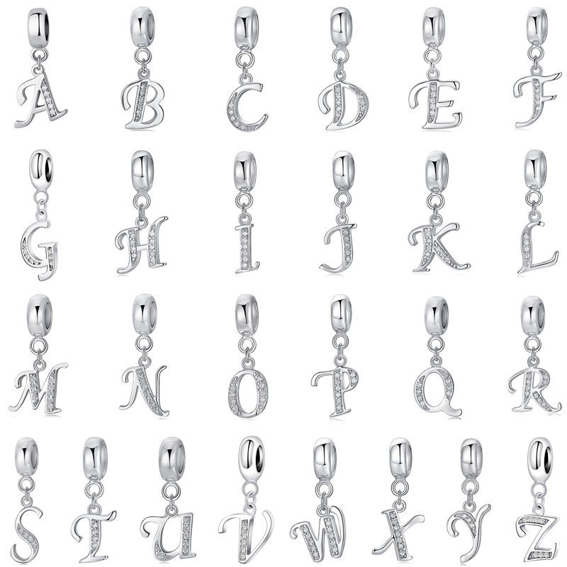 Berloque Pingente Charme Carta Bijuteria Prata 925 Charme Cartas 26 Bracelete Pingente Amuleto Diamante