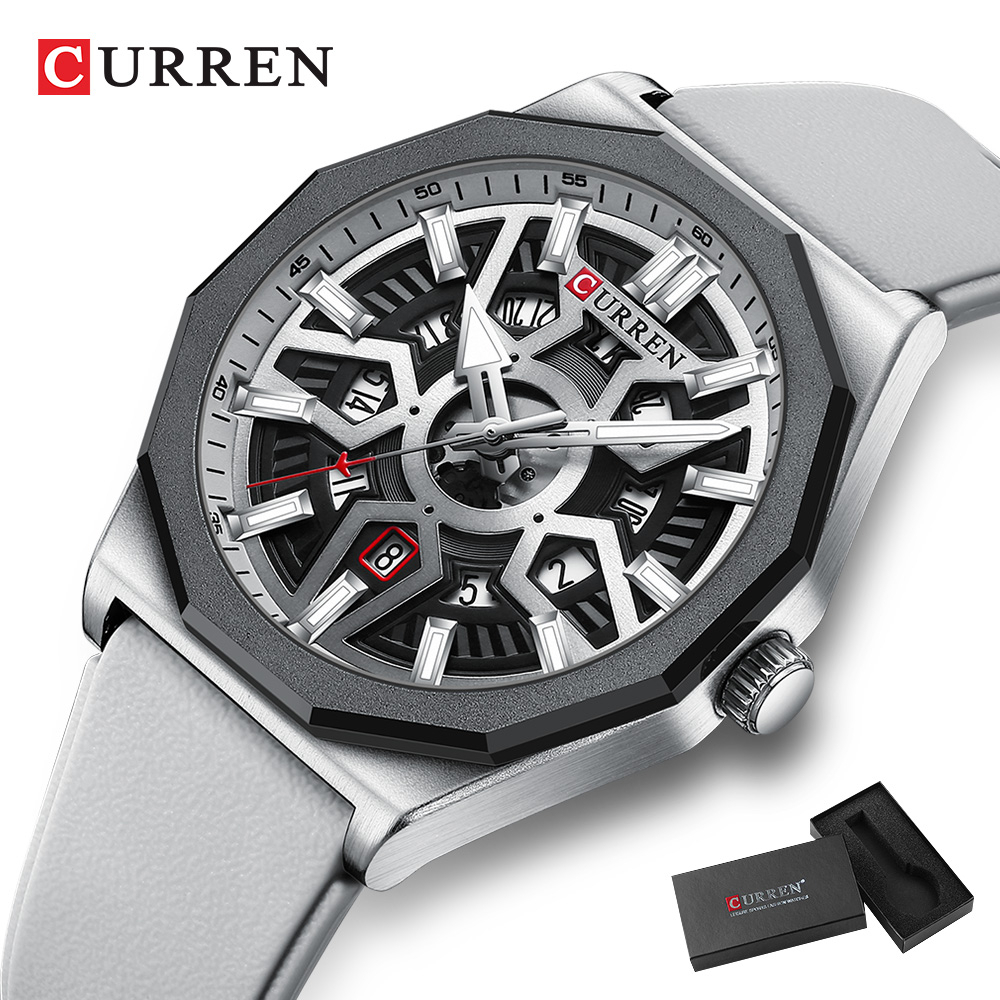 Original CURREN Relógios Masculinos Ponteiro Luminoso Data Correia De Silicone Moda Simples Casual Negócios Desportivos Quartzo Analógico Impermeável Com Caixa 8437