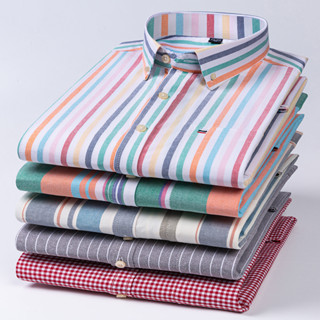 Casual 100% Algodão Manga Longa Oxford Camisa De Homem Plus Size Social Masculina Listrado Camisas
