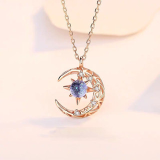 Pingente Em Forma De Estrela E Lua Cor De Ouro Para Mulheres Inlaid Zircon Craft Colar De Prata Festa De Noivado Aniversário