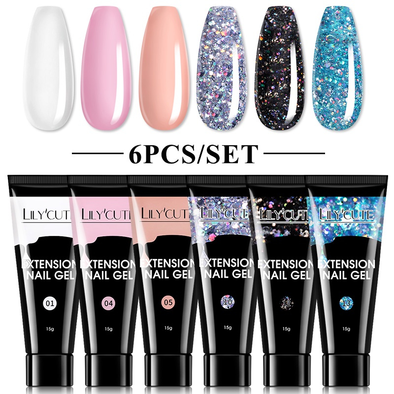 LILYCUTE Conjunto De Gel Poli Para Extensão De Unhas Nude Rosa Branco Transparente Glitter Rápido UV LED Kit De Esmalte