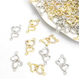 10pcs Conectores De Cristal Rhinestone Duplos Em Forma De Coração Casal Romântico Jóias Acessórios Colar De Bijuteria Pulseiras Duplo Pendurado