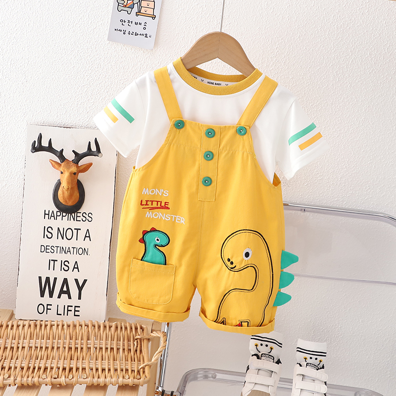 Novo Macacão De Verão Dinossauro Animal Roupas Para Crianças Meninos Toddler Camisa De Algodão Meninas Calças De Babete 2Pcs/Sets Conjuntos Infantis