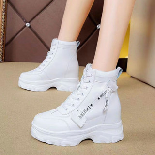 Botas Femininas De Couro De Plataforma Alta , Salto Alto De 8cm , Sola Grossa , Tênis De Cunha , Calçados De Pelúcia , Outono E Inverno , 2023