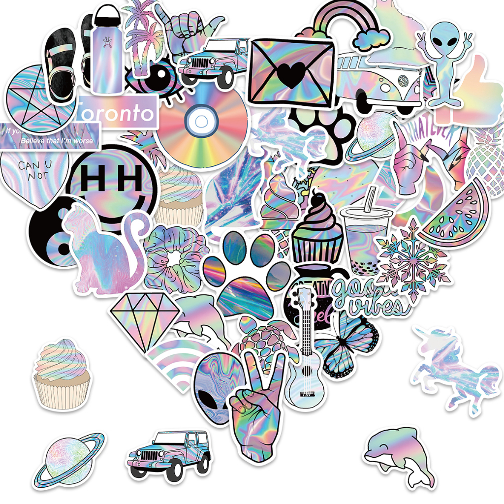 50pcs Autocolantes Mistos VSCO Holográficos A Laser Estéticos Grafite Estético À Prova D'água Para Carros De Bricolagem Crianças em Oferta na Shopee