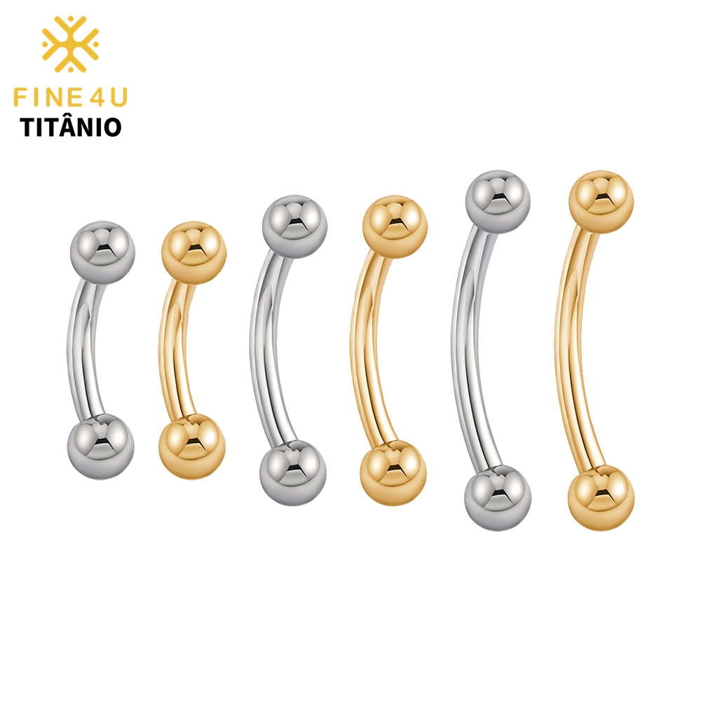 FINE4U Piercing Sobrancelha 100% Titânio Barbell Curvo Hipoalergênica 6/8/10mm em Oferta na Shopee