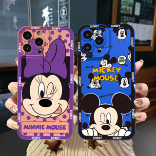 Para iPhone 14 Plus 13 Pro Max 12 11 XR 8 7 SE 2022 Engraçado Roxo Minnie Mickey Borda Quadrada Capa Protetora Len Completa