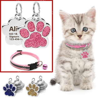 Etiquetas Personalizadas De Cachorro Gato Gravado Nome ID Coleira Pingente Acessórios Pata Glitter em Oferta na Shopee