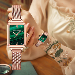 CRRJU Mulher Relógio Quadrado Verde Aço Inoxidável Moda Luxo Casual Negócios Desportivos Quartzo À Prova D