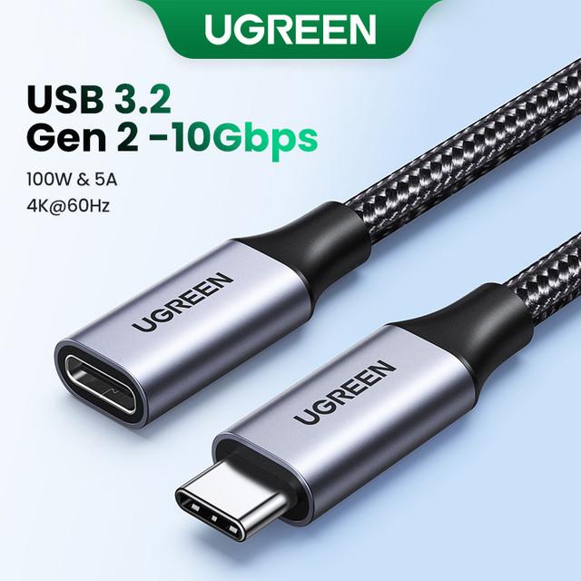 Cabo De Extensão USB C Ugreen Macho Para Fêmea Tipo 10Gbps Thunderbolt 3 Extensor Compatível Com Nintendo Switch Macbook