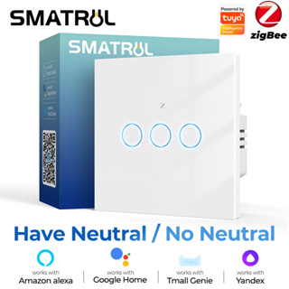 SMATRUL Interruptor Inteligente Tuya ZigBee Sem Fio Neutro Capacitor Precisa De Vida 1/2/3 gang Funciona Com Alexa Google Home Tmall Genie em Oferta na Shopee