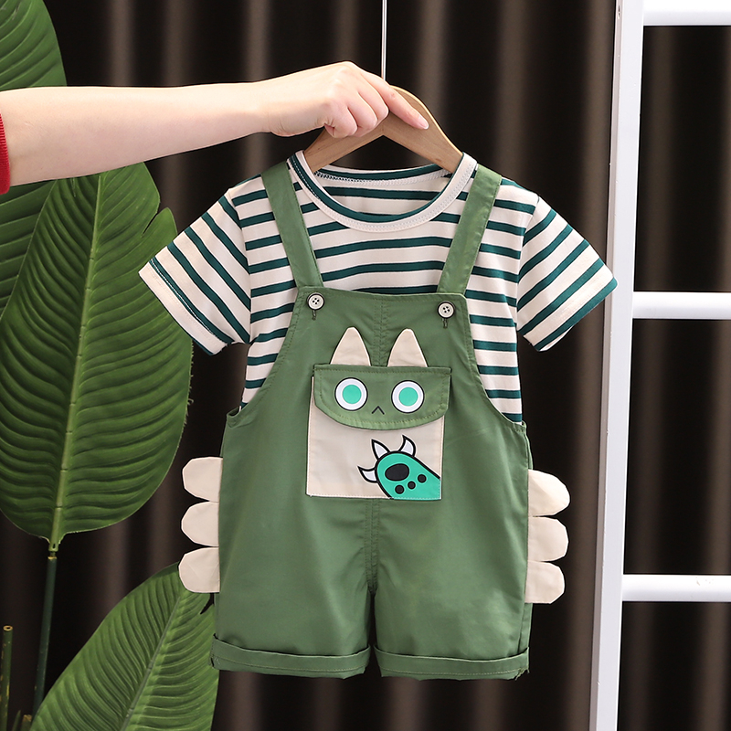 Moda Verão Crianças Roupa De Menino Desenho Animado Camiseta Algodão Bib Shorts 2Pcs/Set Infantil Conjunto De Fatos De Treino Para De 0-5 Anos