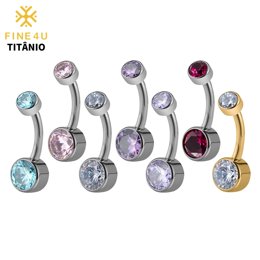 FINE4U Piercing Umbigo 100% Titânio Com 5A Zircônia PVD Hipoalergênica 10/12mm em Oferta na Shopee