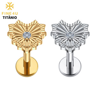 FINE4U Piercing Titânio Coração Romântico Para Helix, Septril, Rook, Conch, Daith, Tragus, cartilagem e Outros