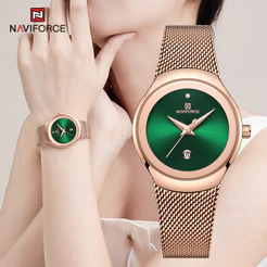 NAVIFORCE 5004 Relógio De Pulso Feminino De Quartzo Com Pulseira De Malha Impermeável