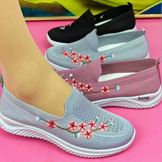 Tênis Feminino De Malha Respirável Floral Conforto Sapatos Mãe Para Mulheres Calçado Macio Cor Sólida Moda Zapatillas Mujer
