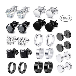 8/10/12 Brincos De Pares Para Homens , Cavilha De 6mm Redondos De Aço Inoxidável Prata