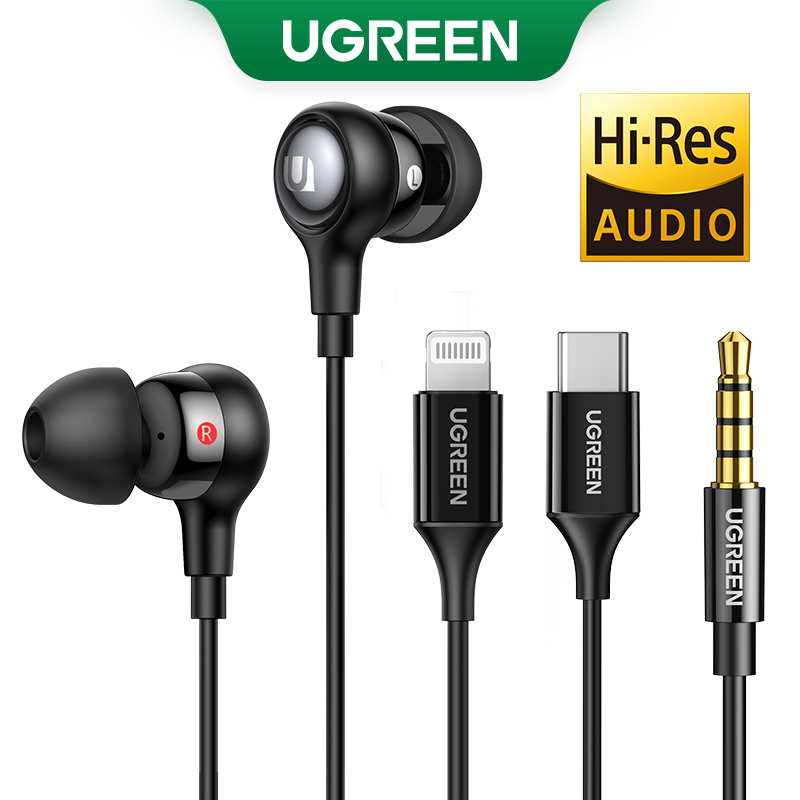 Fones De Ouvido UGREEN Aux , Com Fio De 3,5 Mm Controle De Volume Isolamento De Ruído Microfone Para Android/MP3/MP4/iPhone 14 Pro Max 13 12