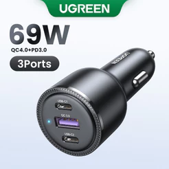 Carregador De Carro UGREEN 69W USB Tipo C Porta Dupla PD QC Carregamento Rápido Para Telefone Laptop iPhone Samsung