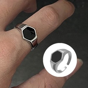 Anel Preto Sextavado fashion Personalidade Versátil hip hop Jóias