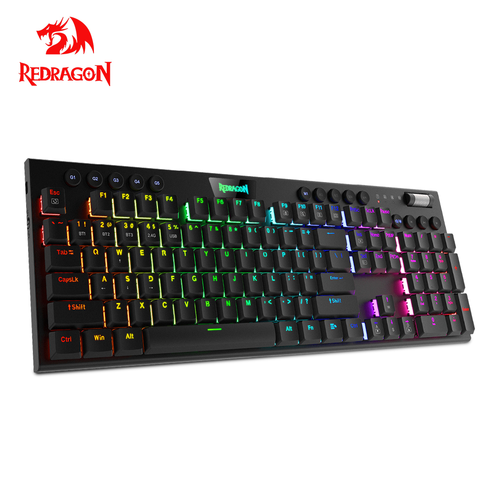 Redragon Horus K618 RGB Surpport Teclado Para Jogos Sem Fio Bluetooth 5.0 USB 2.4G 3 Modos 104 Chaves - Computers & Accessories