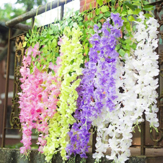 110cm/45in Flores Artificiais Espessas Wisteria Flower Vine Silk Garland Arco Casamento Casa Jardim Arte De Bricolage Decoração Da Sala De Estar