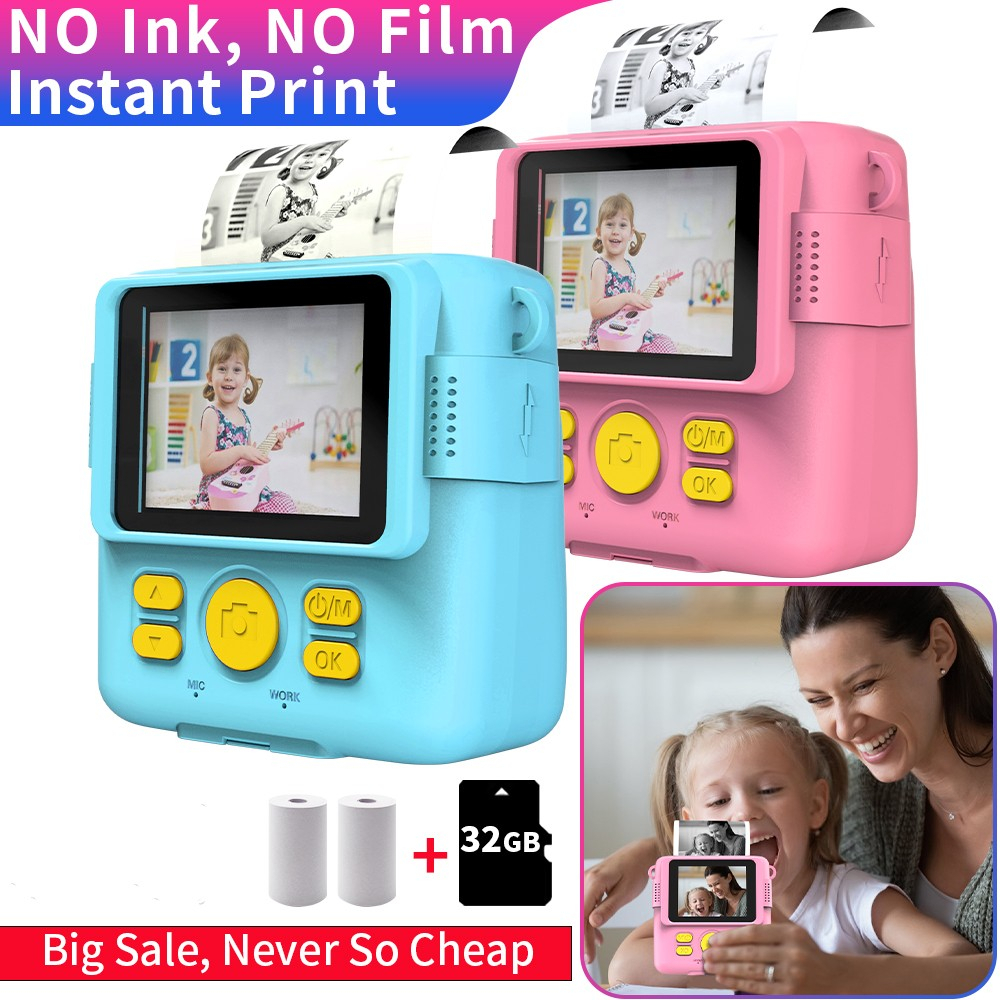 Câmera Fotográfica Instantânea DIY Kids Com Impressora Térmica Fotografia 1080P Digital De Vídeo Para Crianças Presente De Aniversário De Menina