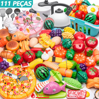 111 Peças Conjunto Cortar Brinquedos De Frutas Vegetais Alimentos Cozinha Crianças Brincam Casa Fingir Jogar Presentes De Aniversário Educativos Brinquedos Cognitivos