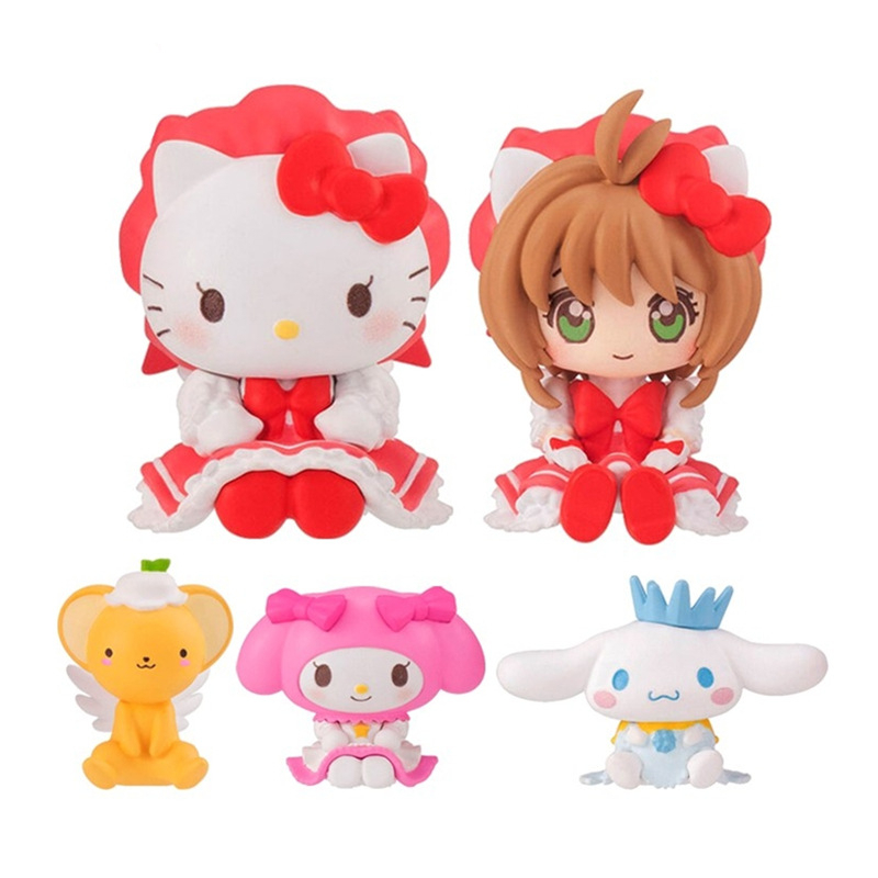 5Pcs/Set Japan Anime Card Captor Sakura Kinomoto Hello Kitty Cinnamoroll Cerberus Minha Melodia Figuras De Ação Em PVC Bonecos Modelo Brinquedos