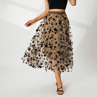 Moda Tulle Lace Cor Sólida Saias Elastic Cintura Alta Longa Malha Saia Tutu Maxi Saia Plissada Das Mulheres