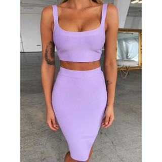 Conjuntos De Vestidos De Atadura Feminina Sexy Two Piece skirt set 2023 Summer Lilac Bodycon Saia E Conjunto De Combinações Para Festa Clube